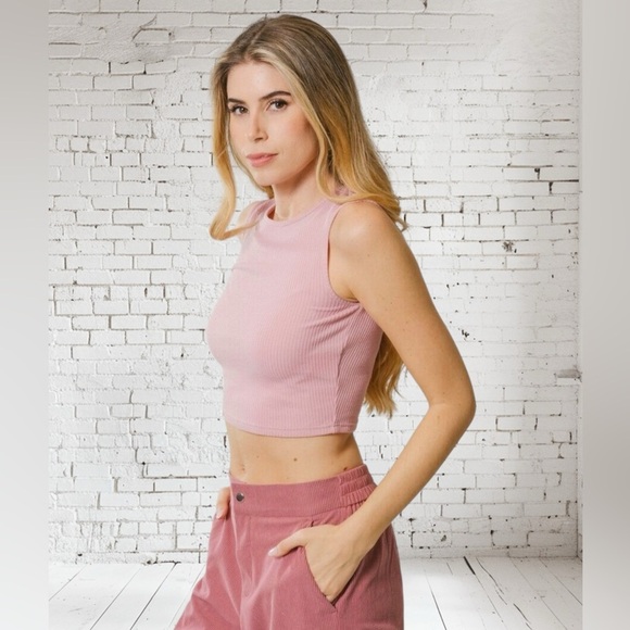 Area Stars Ribbed Crop Top Small NWT  Pink + Sleeveless Stretch | Boutique Basic - Picture 1 of 3